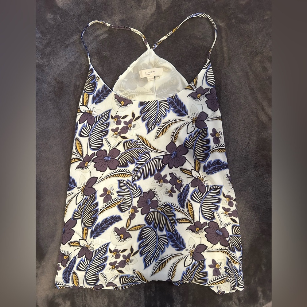 LOFT Blue and White Asymmetrical Camisole Top